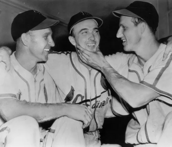 Enos Slaughter, Howard Pollet,  and Stan Musial